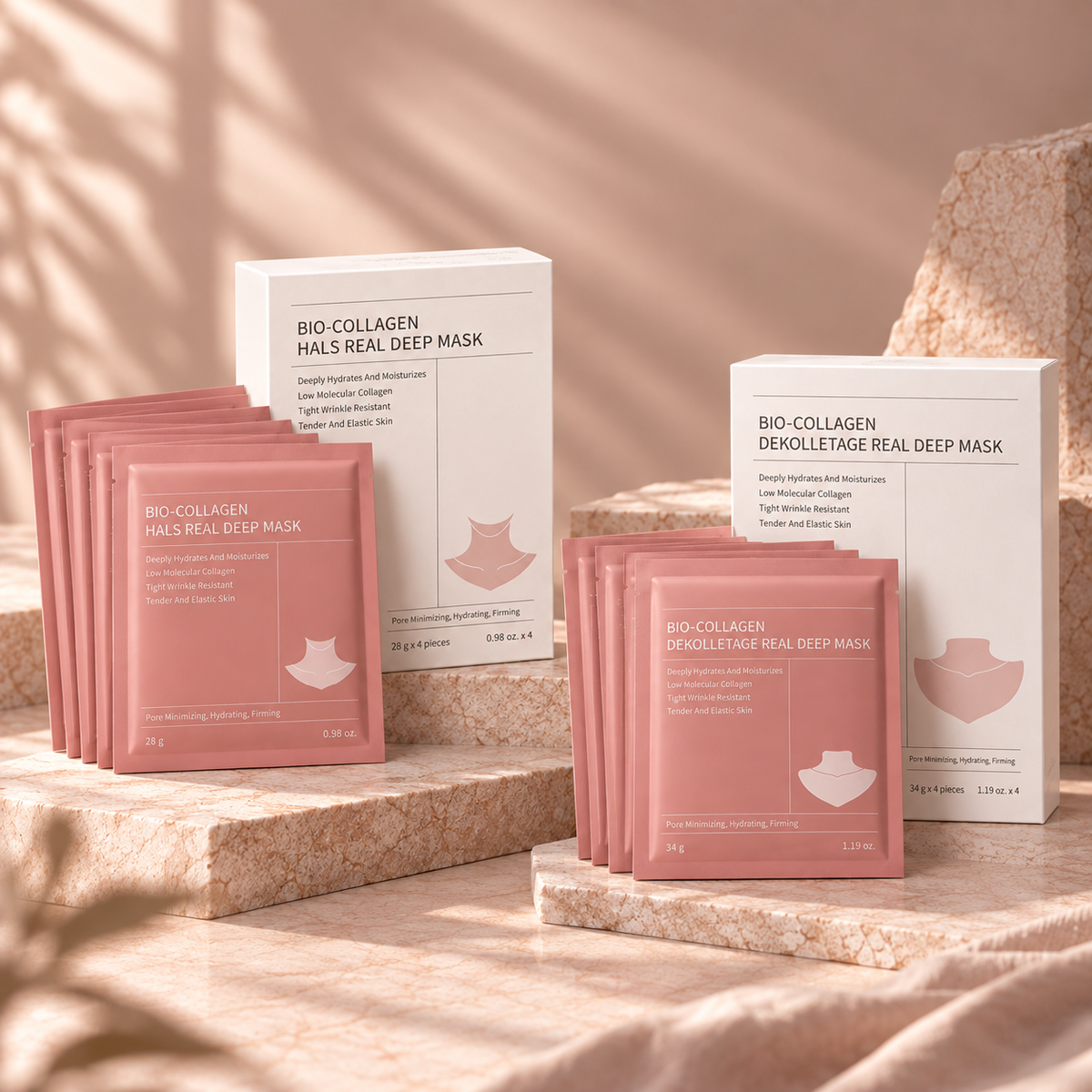 4 kollagenmasker for hals & 4 kollagenmasker for dekolletasje